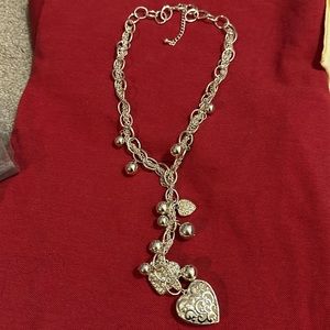 Silver bejeweled heart necklace